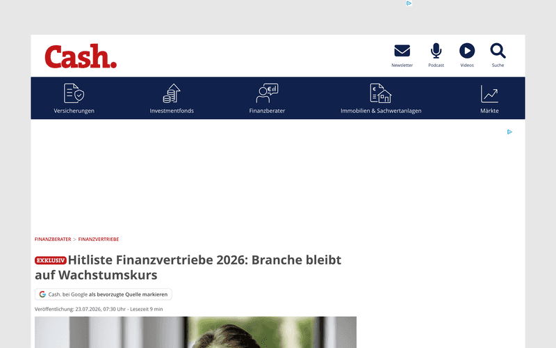 Vorschau des Cash.-Beitrags zur Hitliste Finanzvertriebe 2026